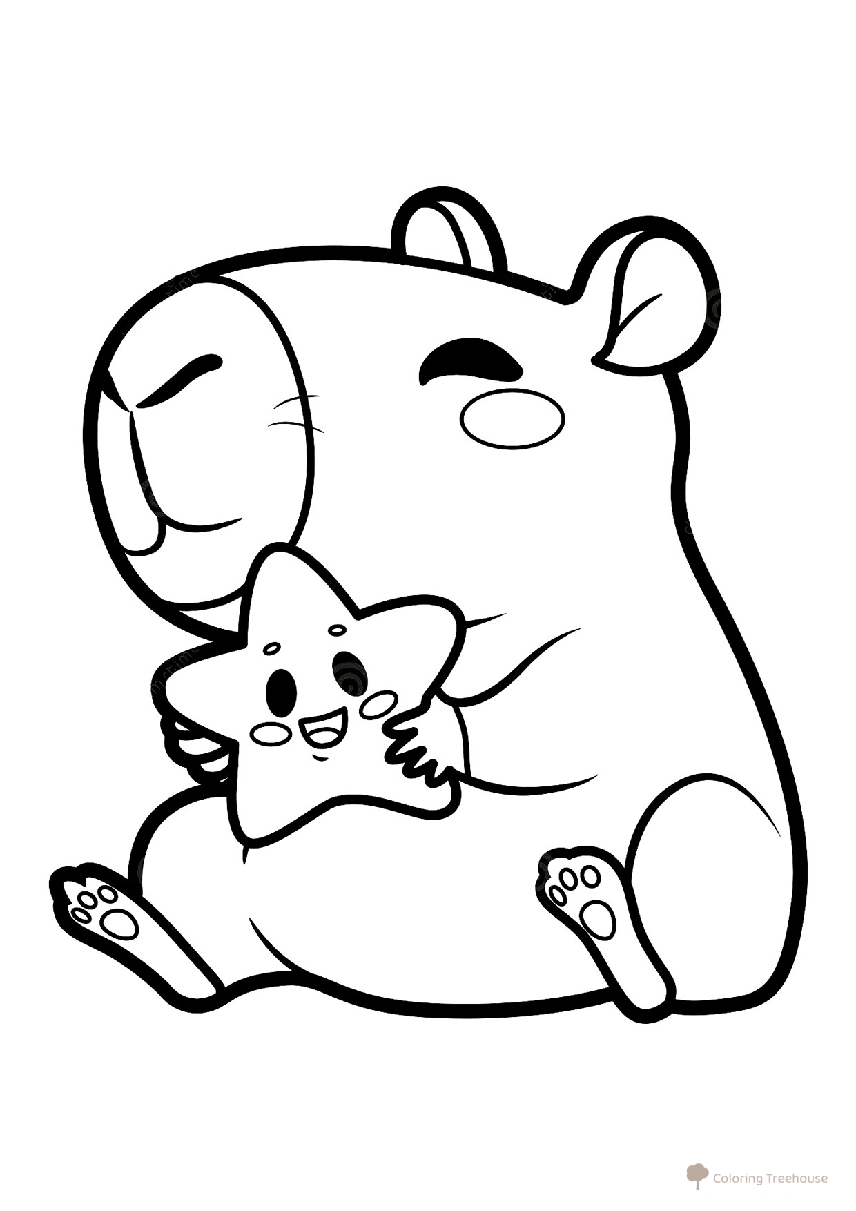 Capybara with a Star Coloring Page free printable Capybara Coloring Pages coloring page