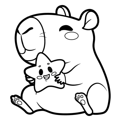Capybara with a Star Coloring Page free printable Capybara Coloring Pages coloring page