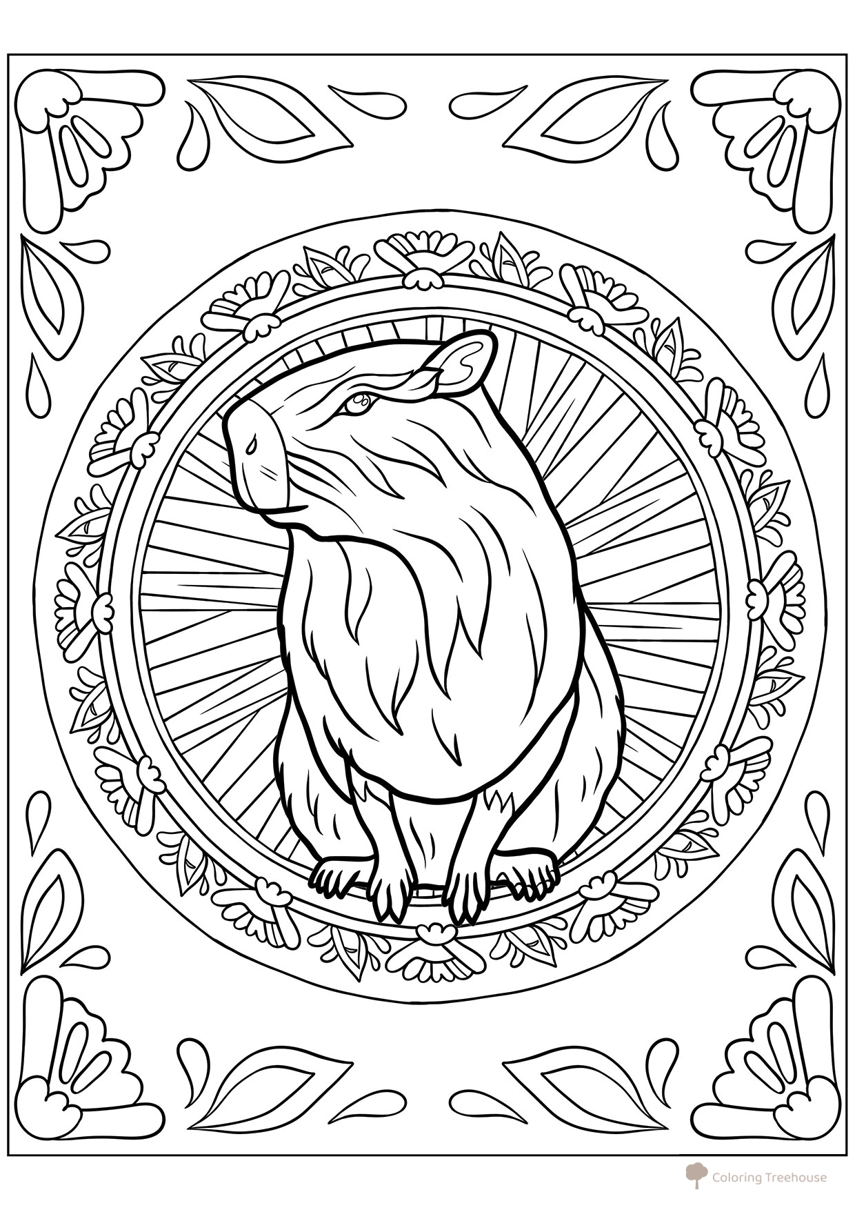 Libro para colorear «Capibara dentro de una mandala» dibujo para colorear gratis de Hojas para colorear de capibara
