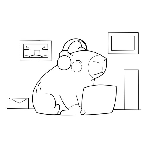 Capybara at a Laptop Coloring Page free printable Capybara Coloring Pages coloring page