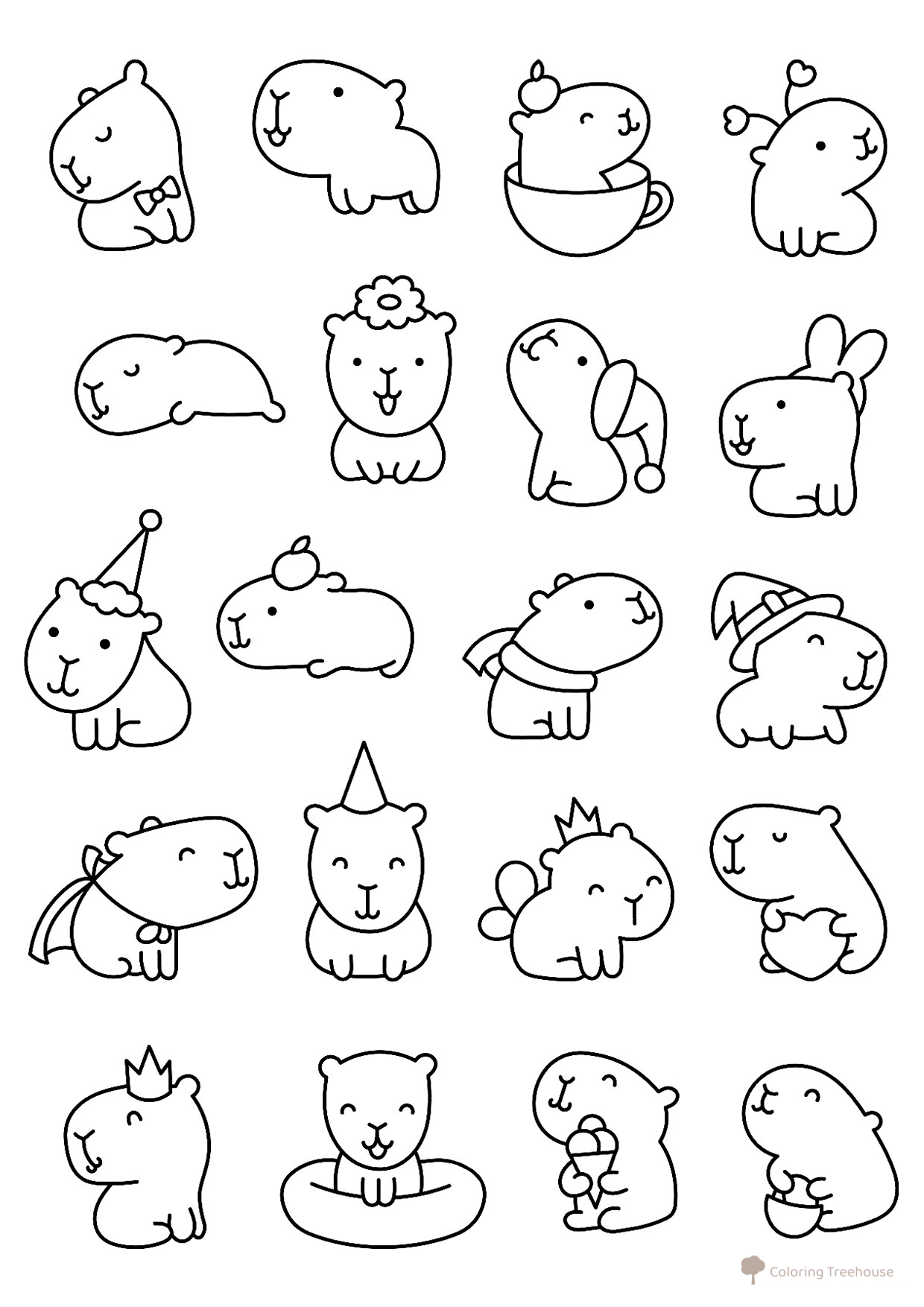 Simple Capybara Coloring Pages Set free printable Capybara Coloring Pages coloring page