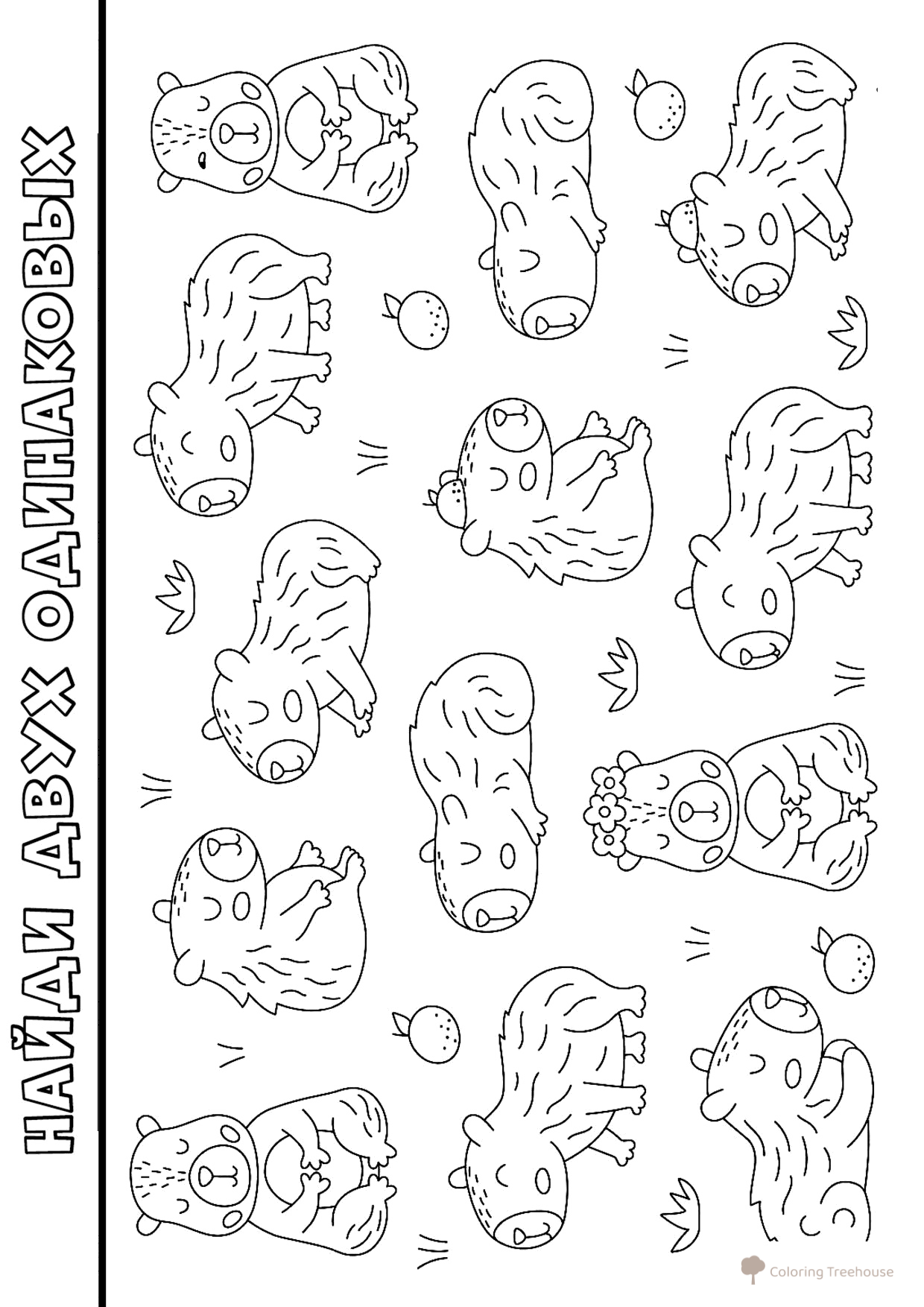Página para colorear «Encuentra las dos capibaras iguales» dibujo para colorear gratis de Hojas para colorear de capibara
