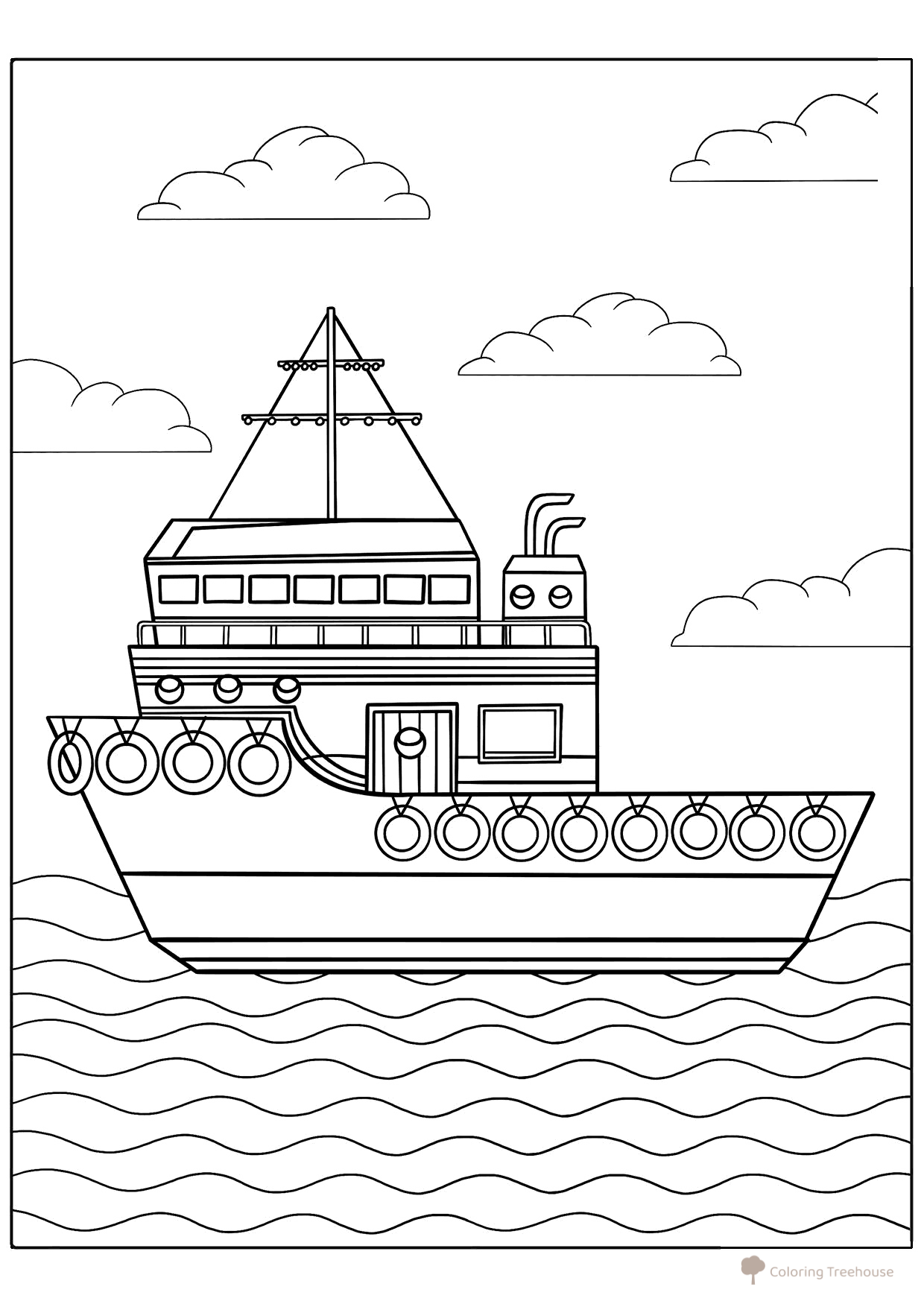 Página para colorear «Barcaza en el mar» dibujo para colorear gratis de Páginas para colorear: barcos