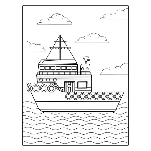 Barge at Sea Coloring Page free printable Ship Coloring Pages coloring page