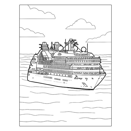 Big Cruise Ship at Sea Coloring Page free printable Ship Coloring Pages coloring page