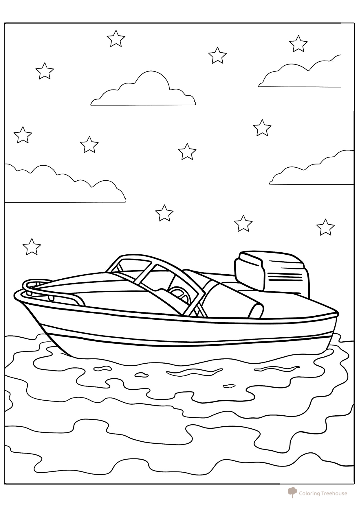 Página para colorear «Pequeña lancha motora» dibujo para colorear gratis de Páginas para colorear: barcos