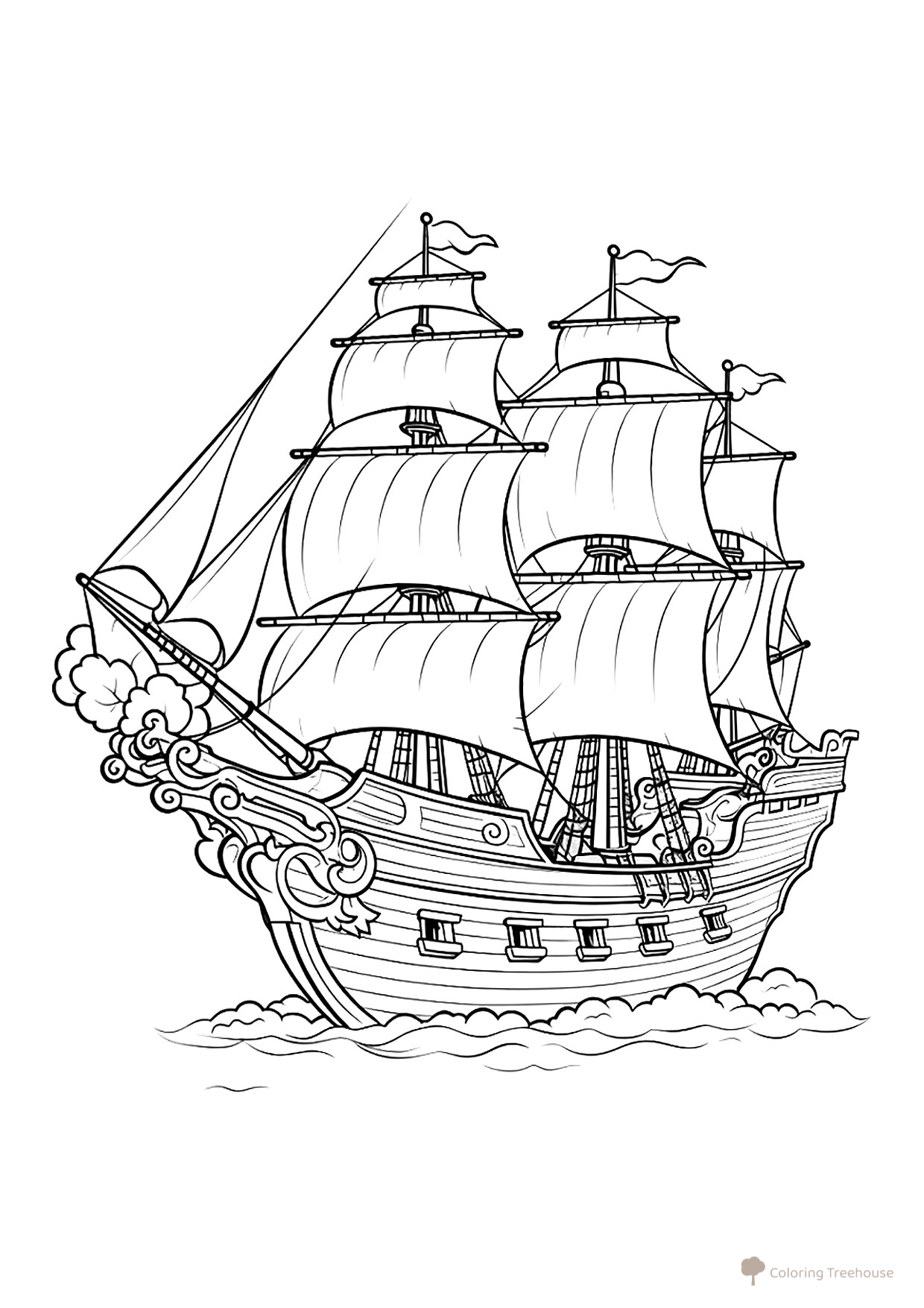 Multi-Deck Ship Coloring Page free printable Ship Coloring Pages coloring page