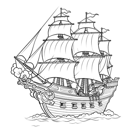 Multi-Deck Ship Coloring Page free printable Ship Coloring Pages coloring page