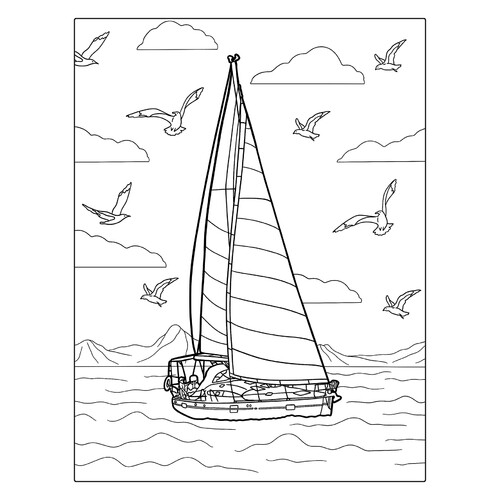 Sailboat and Seagulls Coloring Page free printable Ship Coloring Pages coloring page