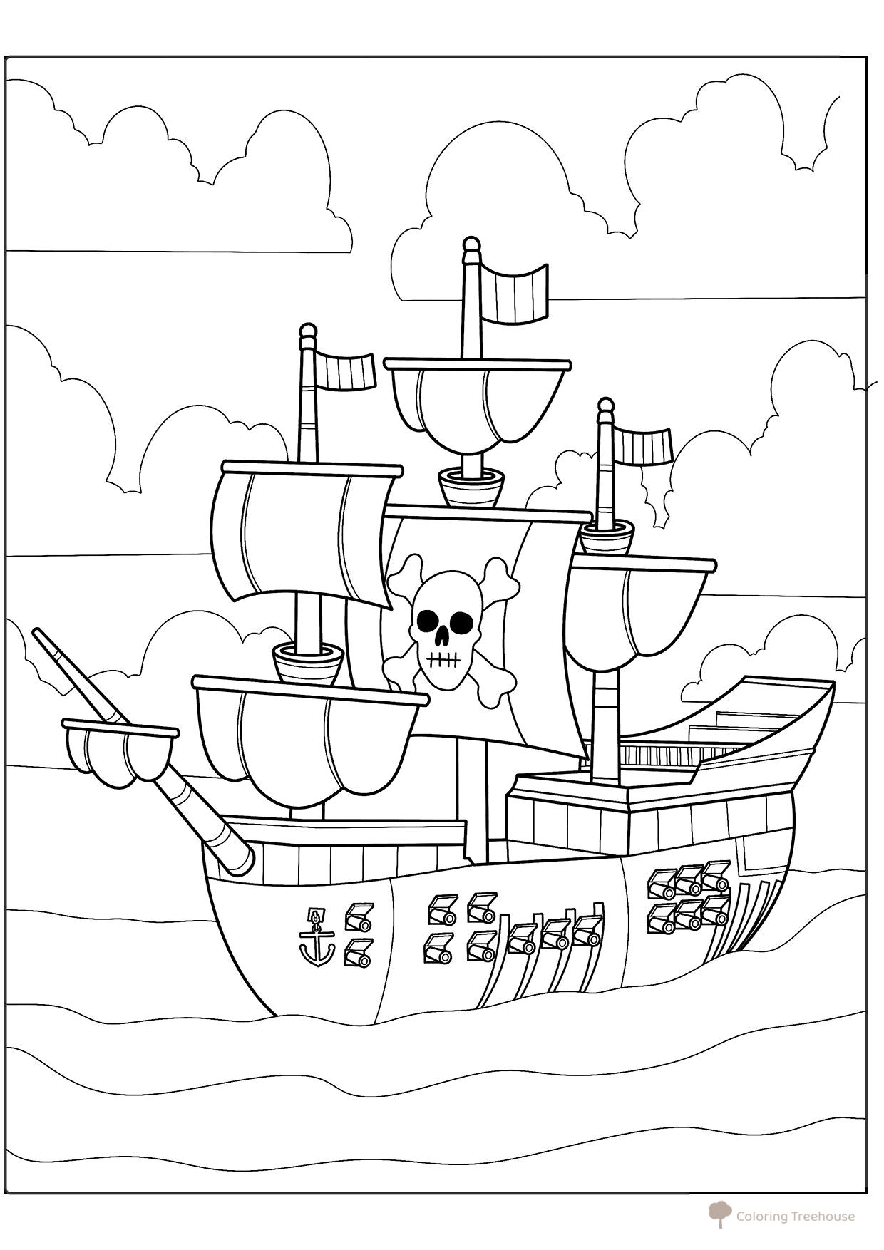 Pirate Ship with Cannons Coloring Page free printable Ship Coloring Pages coloring page