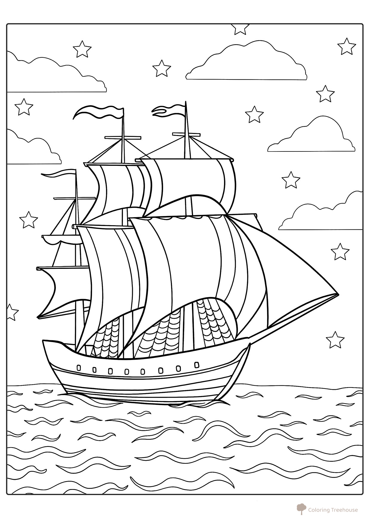 Página para colorear «Impresionante barco de madera» dibujo para colorear gratis de Páginas para colorear: barcos