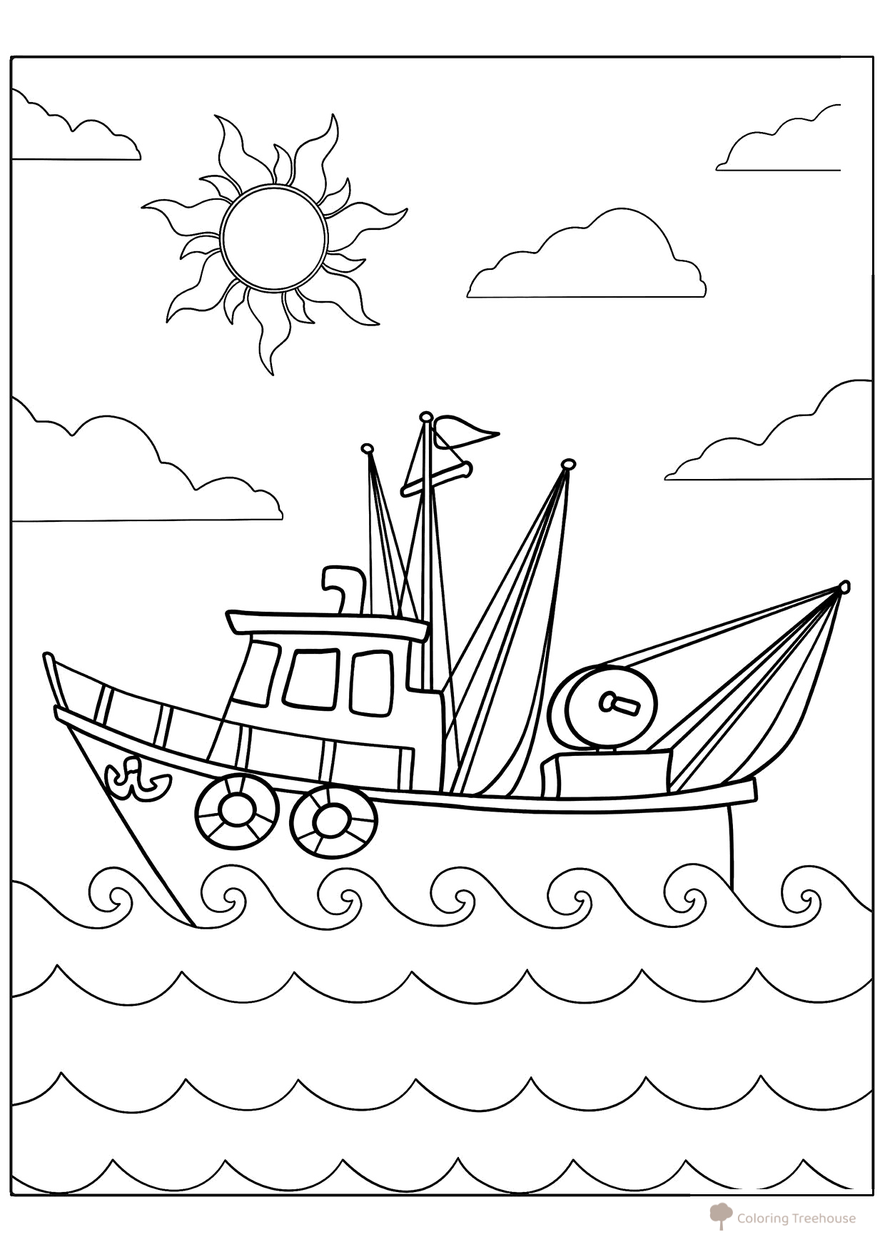 Página para colorear «Barco pesquero sencillo» dibujo para colorear gratis de Páginas para colorear: barcos