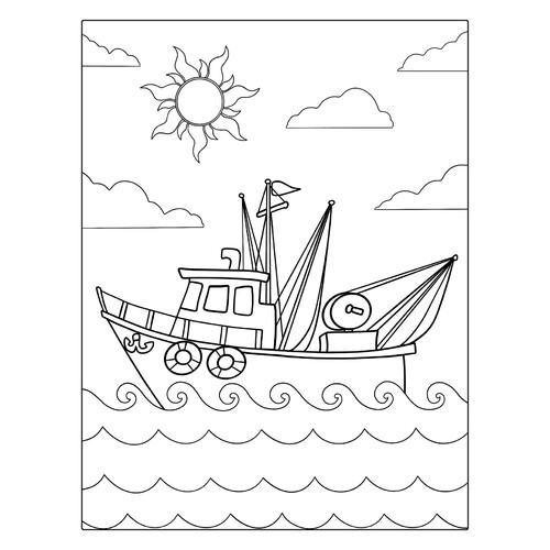 Página para colorear «Barco pesquero sencillo» dibujo para colorear gratis de Páginas para colorear: barcos