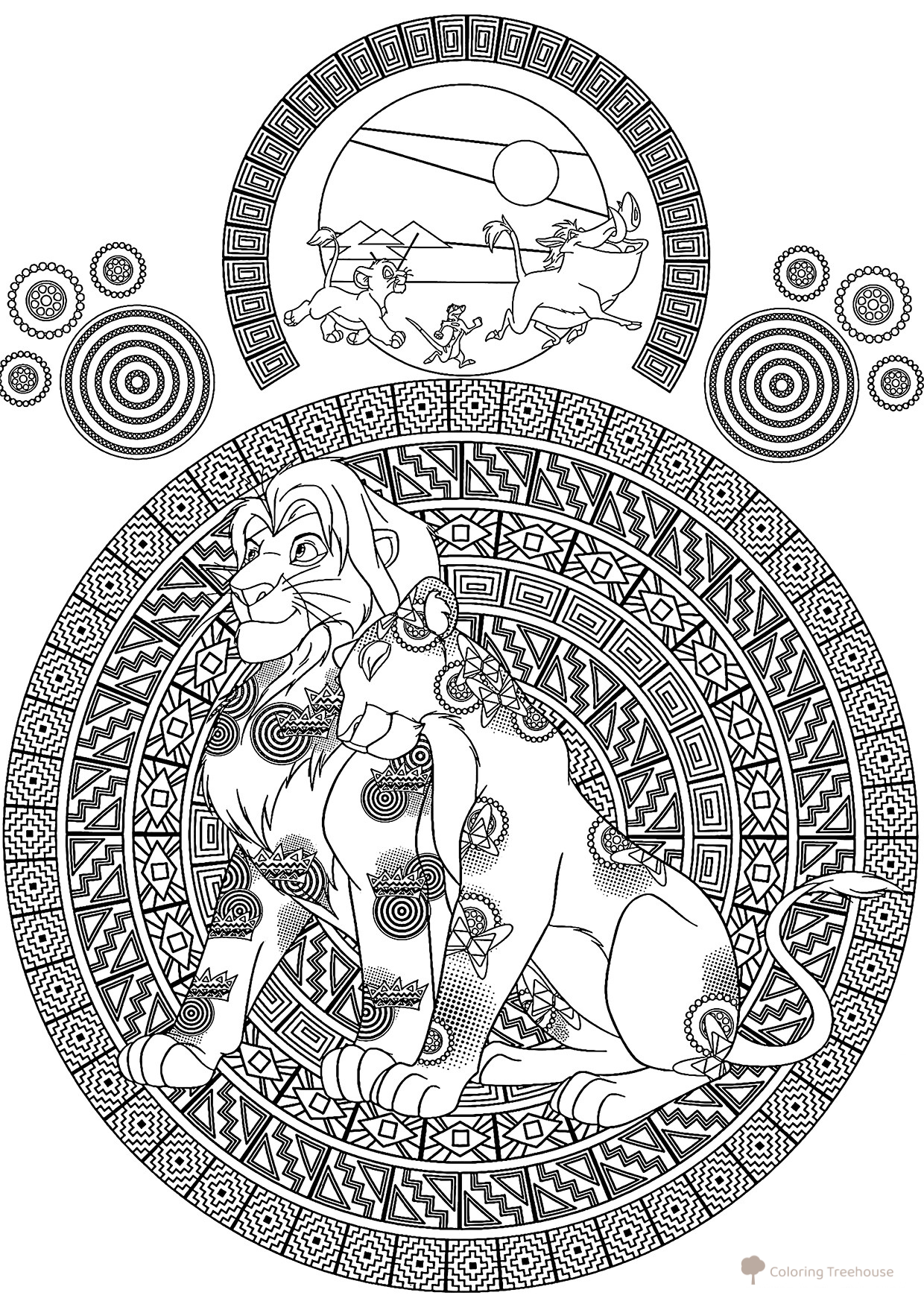 Página para Colorear Antiestrés: Rey León dibujo para colorear gratis de Páginas para colorear de El Rey León