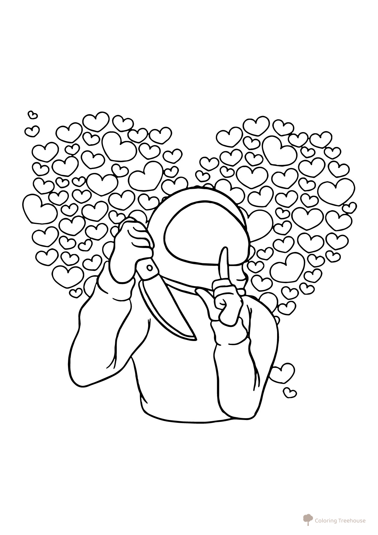 Página para colorear de Among Us: astronauta para el Día de San Valentín dibujo para colorear gratis de Páginas para colorear de Among Us