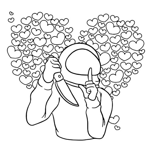Página para colorear de Among Us: astronauta para el Día de San Valentín dibujo para colorear gratis de Páginas para colorear de Among Us