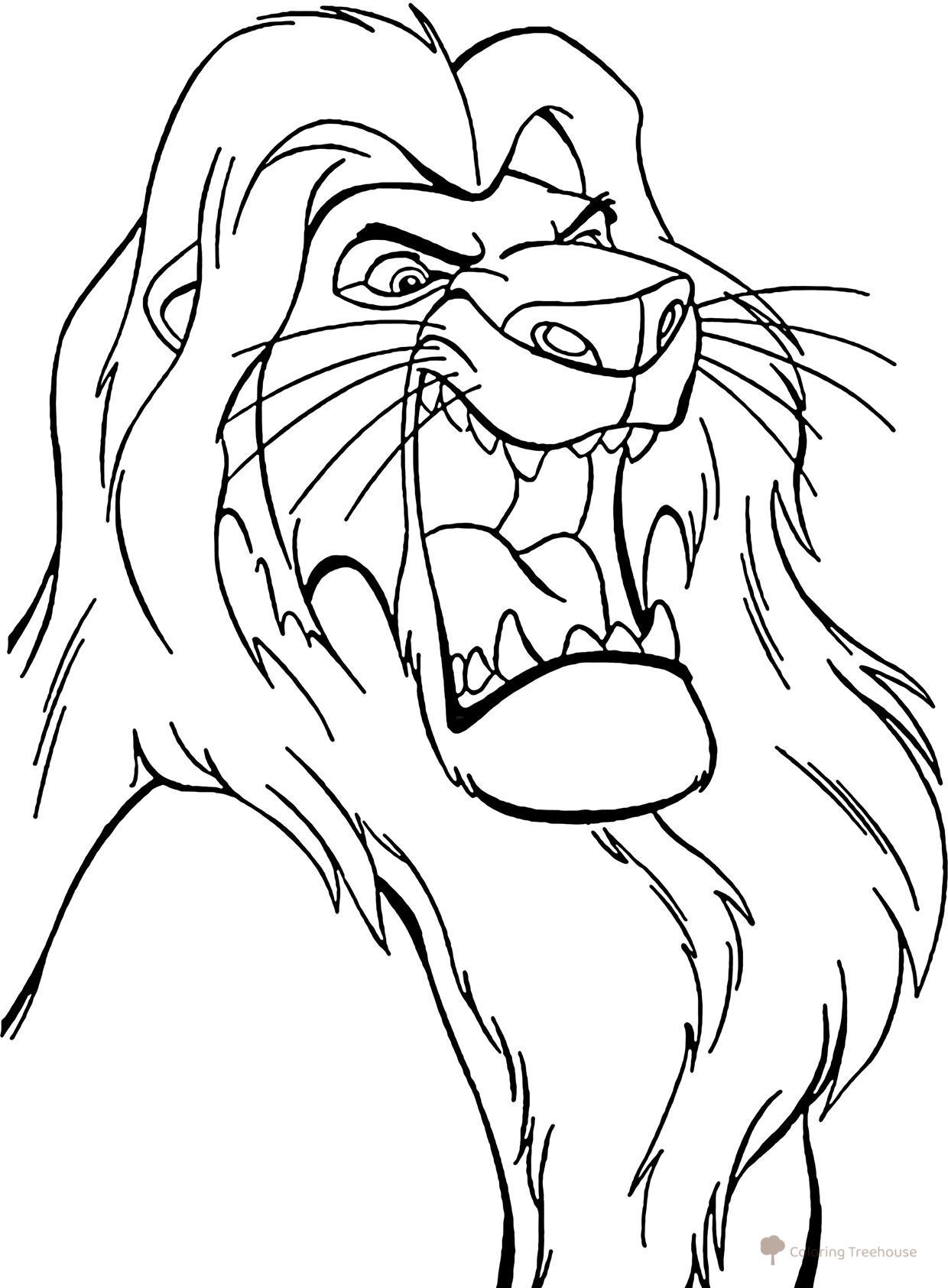 Página para colorear: El Rey León rugiendo dibujo para colorear gratis de Páginas para colorear de El Rey León