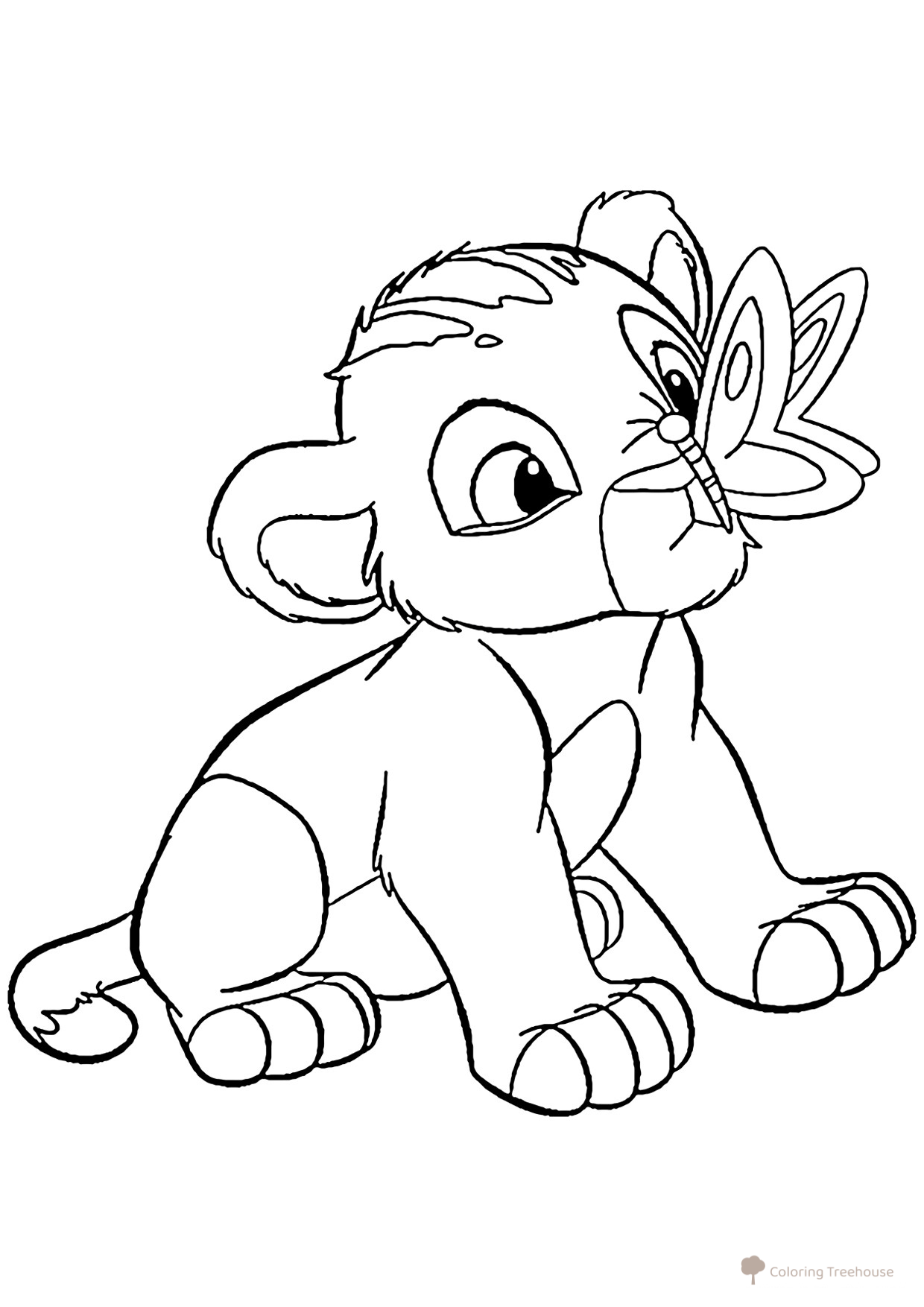 Simba Coloring Page with a Butterfly on His Nose free printable The Lion King Coloring Pages coloring page
