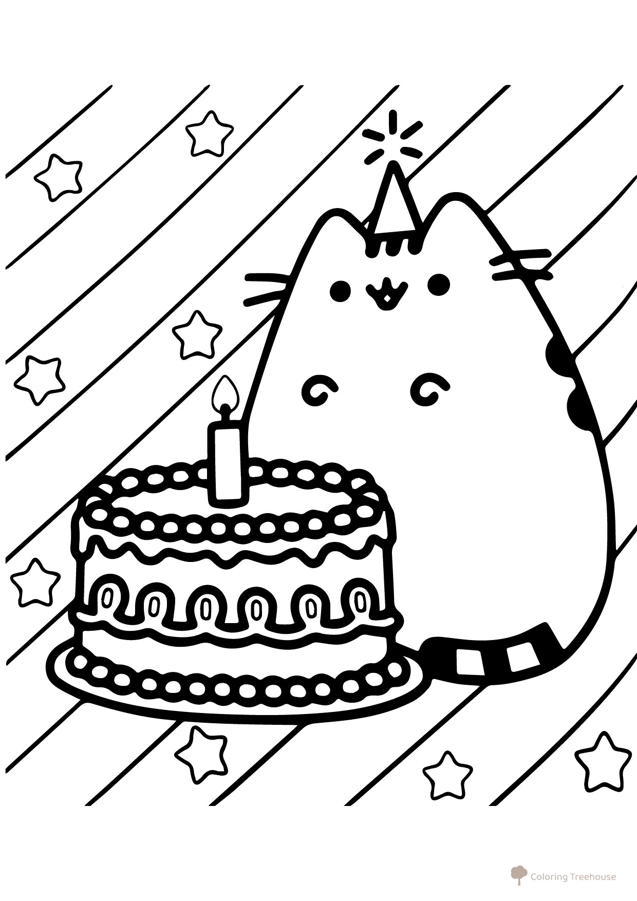Página para colorear: Gato Pushin y el cumpleaños dibujo para colorear gratis de Pusheen Coloring Pages