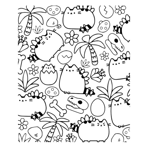 Pushin the Cat and Palm Trees Coloring Page (Art Therapy) free printable Pusheen Coloring Pages coloring page