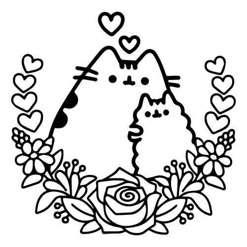 Pusheen Cat and Rose Wreath Coloring Page free printable Pusheen Coloring Pages coloring page
