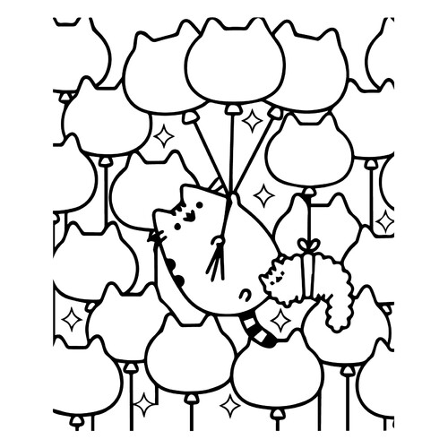 Kot Pushin and Balloons Coloring Page (Art Therapy) free printable Pusheen Coloring Pages coloring page