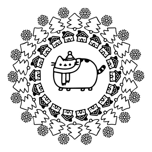 Cat Pushin Winter Mandala Coloring Page free printable Pusheen Coloring Pages coloring page