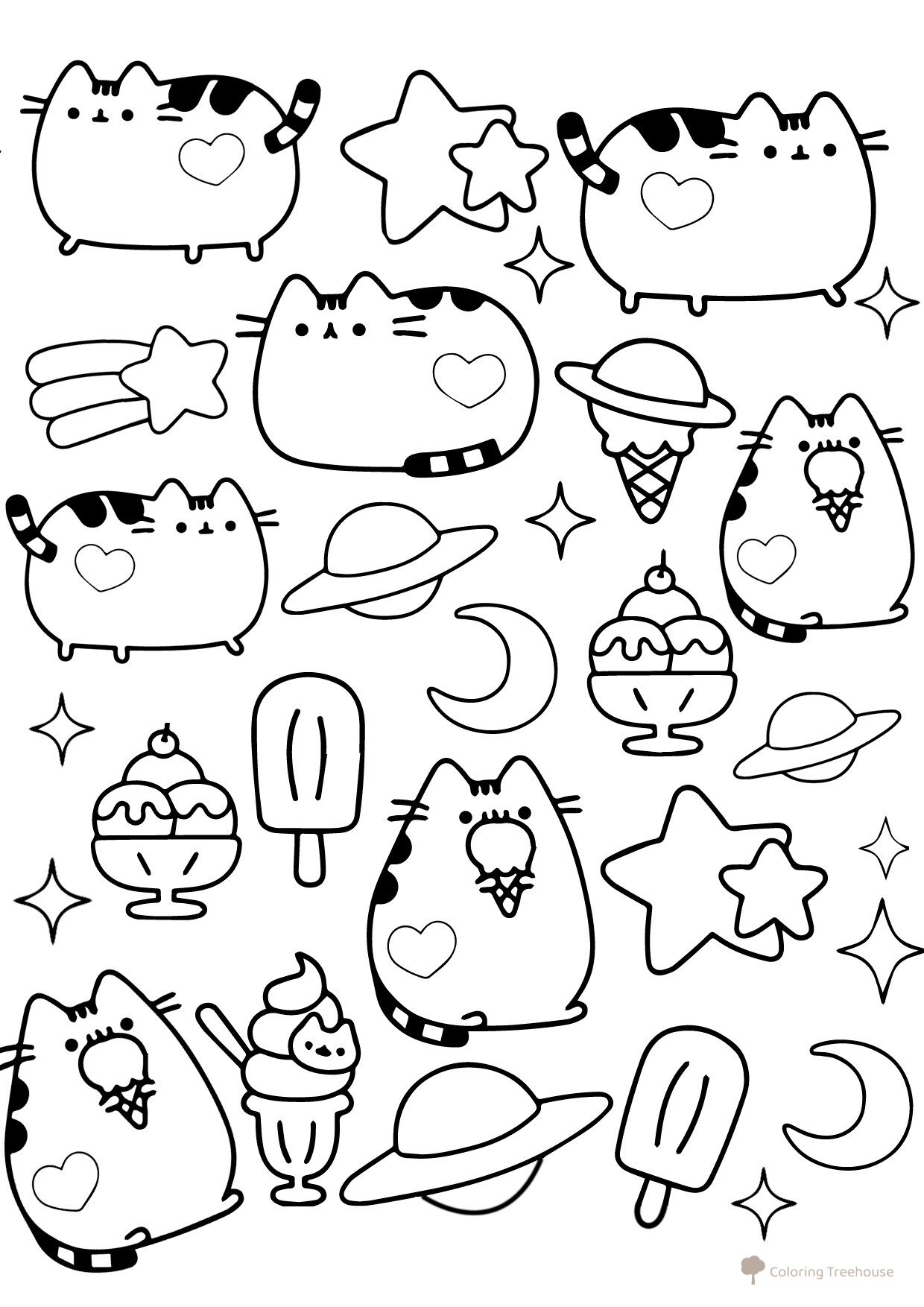 Página para colorear Gato Pusheen helado (arte terapia) dibujo para colorear gratis de Pusheen Coloring Pages