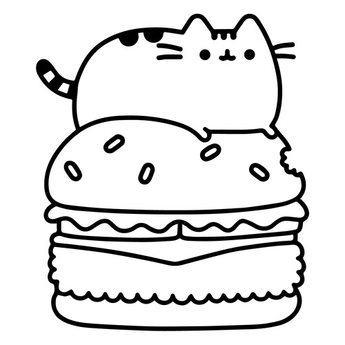 Pusheen on a Cheeseburger Coloring Page free printable Pusheen Coloring Pages coloring page