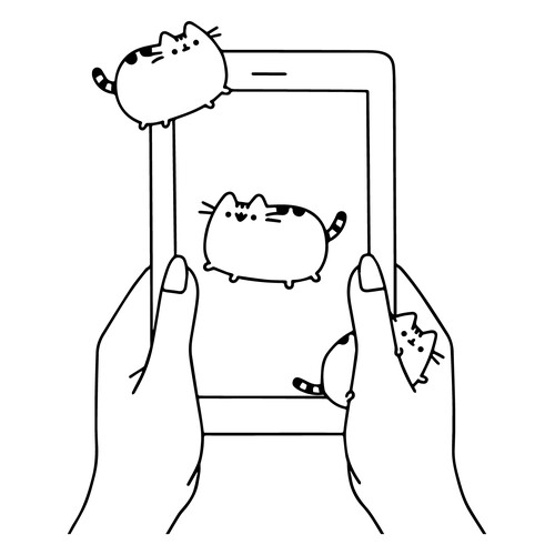 Pusheen on iPad Coloring Page free printable Pusheen Coloring Pages coloring page