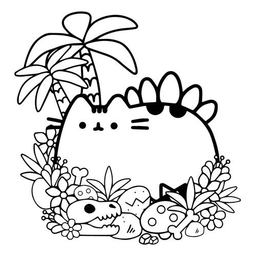 Cat Pushin on an Island Coloring Page free printable Pusheen Coloring Pages coloring page