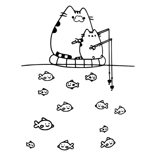 Pushin the Cat Fishing Coloring Page free printable Pusheen Coloring Pages coloring page