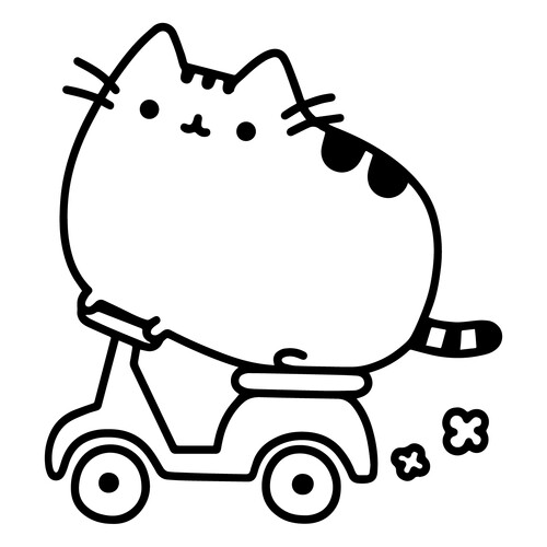 Pushin the Cat on a Scooter Coloring Page free printable Pusheen Coloring Pages coloring page
