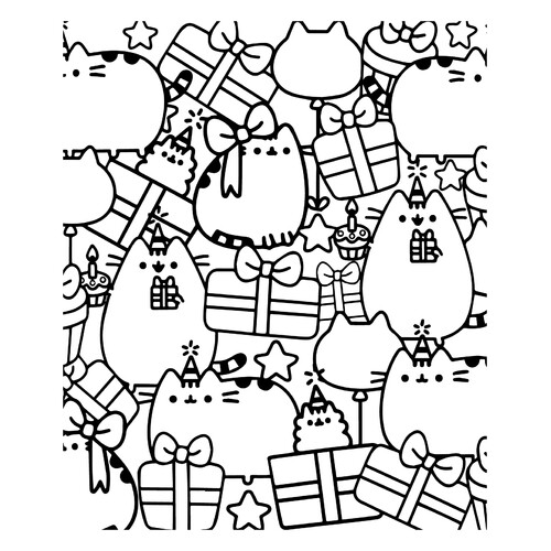 Pusheen Cat Christmas Coloring Page (Art Therapy) free printable Pusheen Coloring Pages coloring page