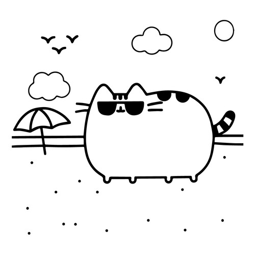 Pusheen Cat in Sunglasses Coloring Page free printable Pusheen Coloring Pages coloring page