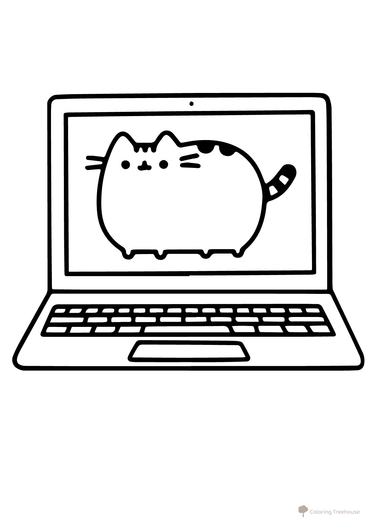 Pusheen Cat with Laptop Coloring Page free printable Pusheen Coloring Pages coloring page