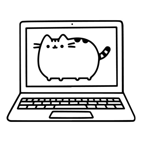 Pusheen Cat with Laptop Coloring Page free printable Pusheen Coloring Pages coloring page