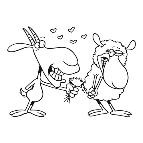 Goat Giving Flowers to Lamb Coloring Page free printable Goat and Sheep Coloring Pages coloring page