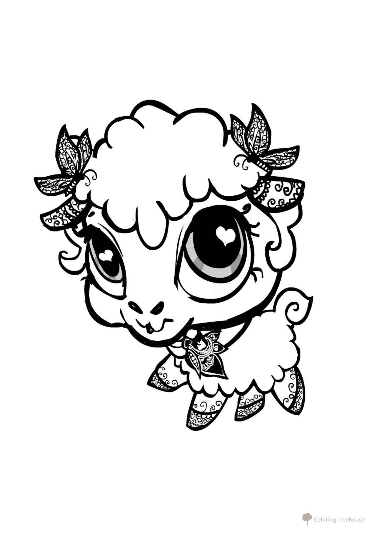 Página para colorear: Encantadora ovejita dibujo para colorear gratis de Páginas para colorear de cabras y ovejas