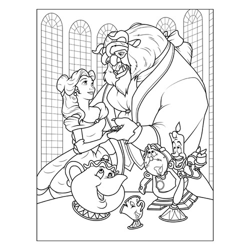 Página para colorear «La Bella y la Bestia» con amigos dibujo para colorear gratis de Páginas para colorear de La Bella y la Bestia