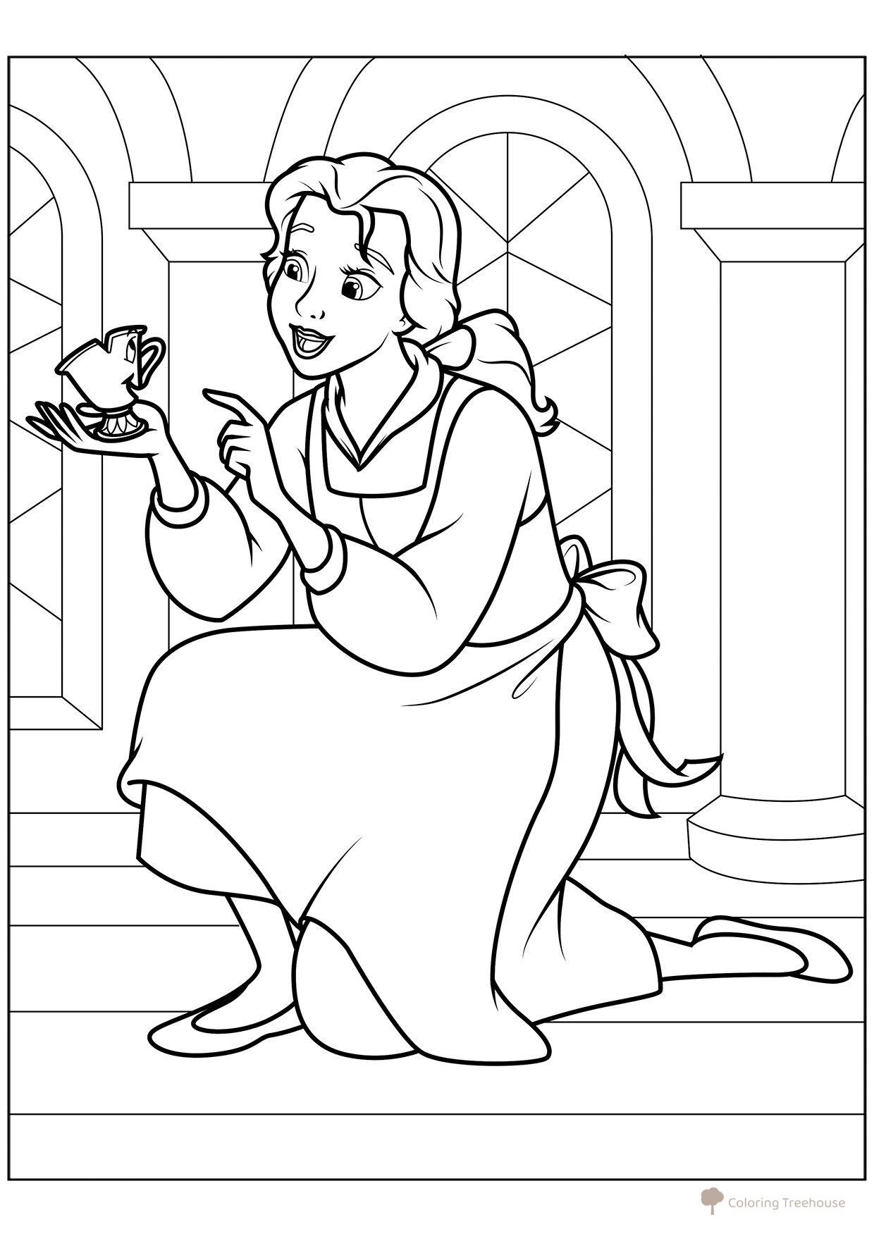 Princess Belle and Chip Coloring Page free printable Beauty and the Beast Coloring Pages coloring page