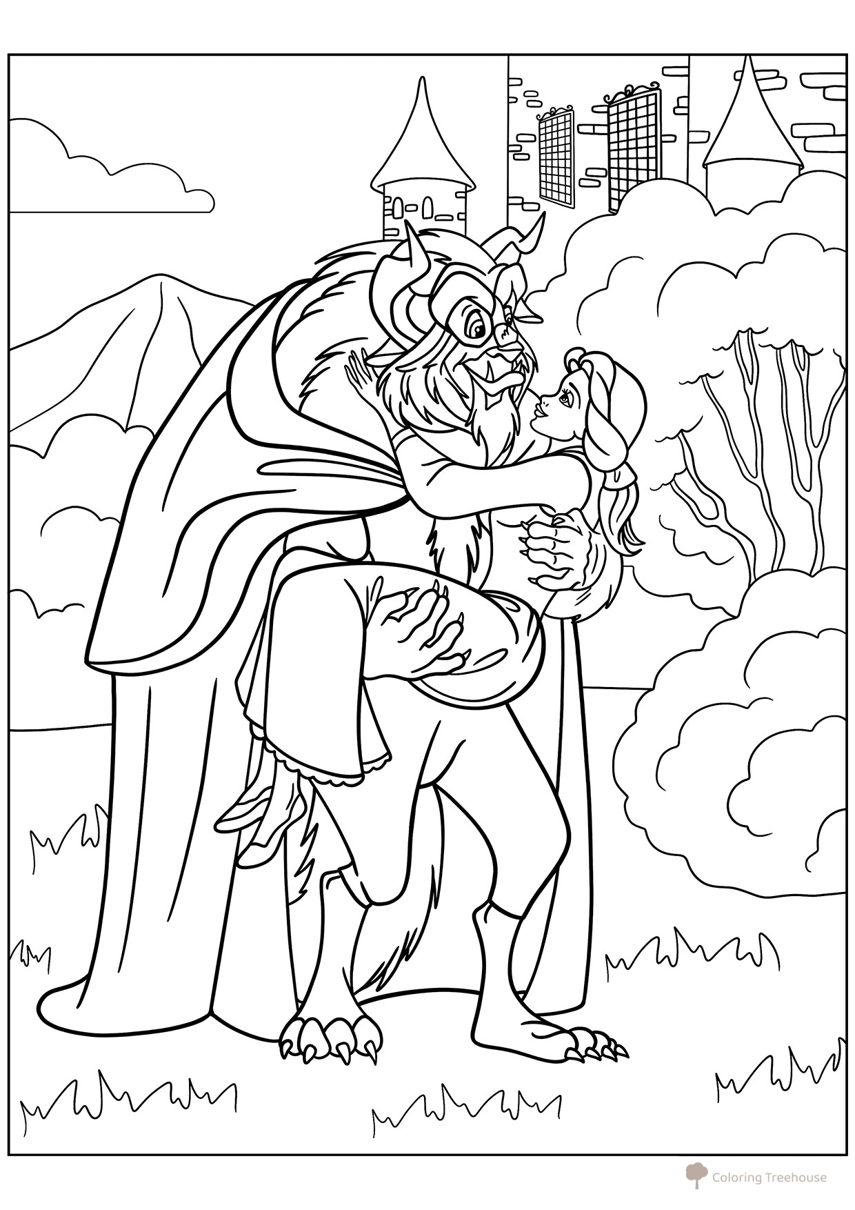 Belle and the Beast in Love Coloring Page free printable Beauty and the Beast Coloring Pages coloring page