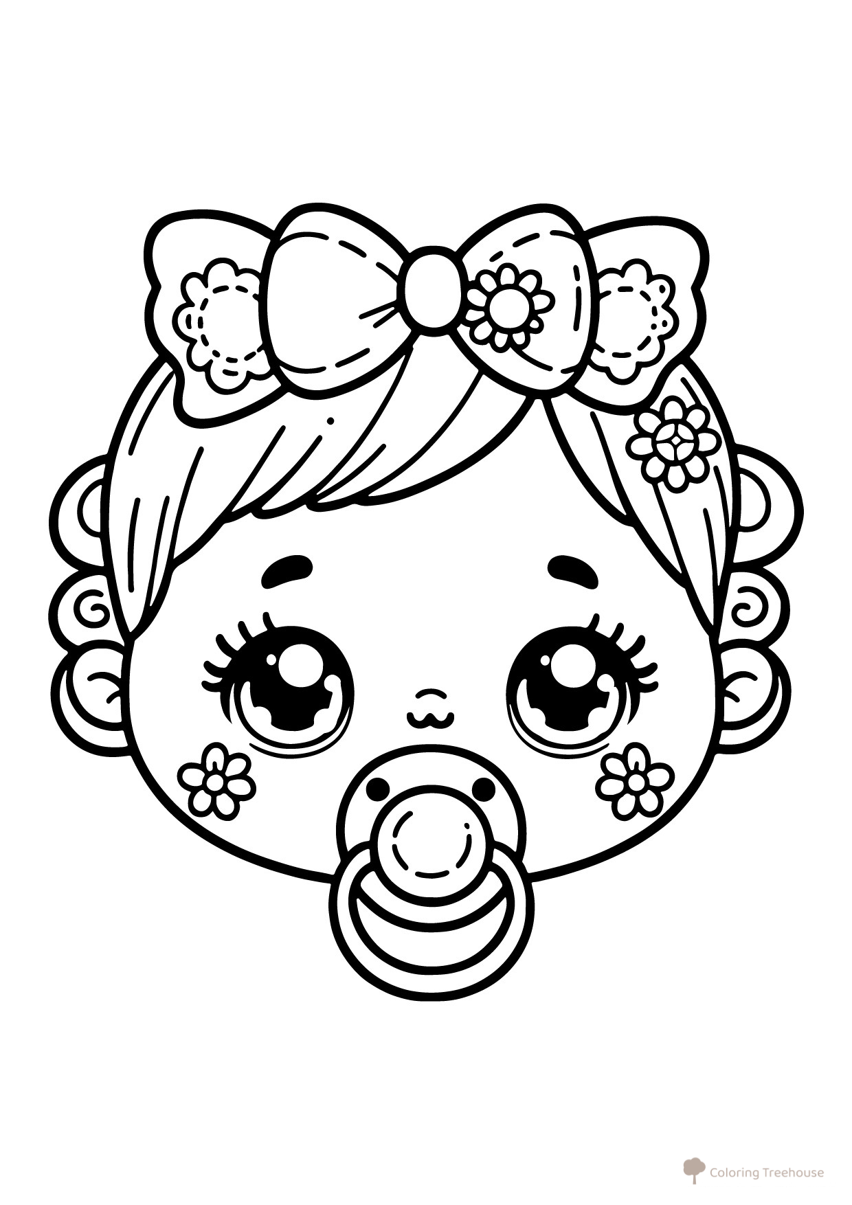 Página para colorear «Muñeco bebé con chupete» dibujo para colorear gratis de Páginas para colorear de muñecas