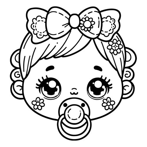 Página para colorear «Muñeco bebé con chupete» dibujo para colorear gratis de Páginas para colorear de muñecas