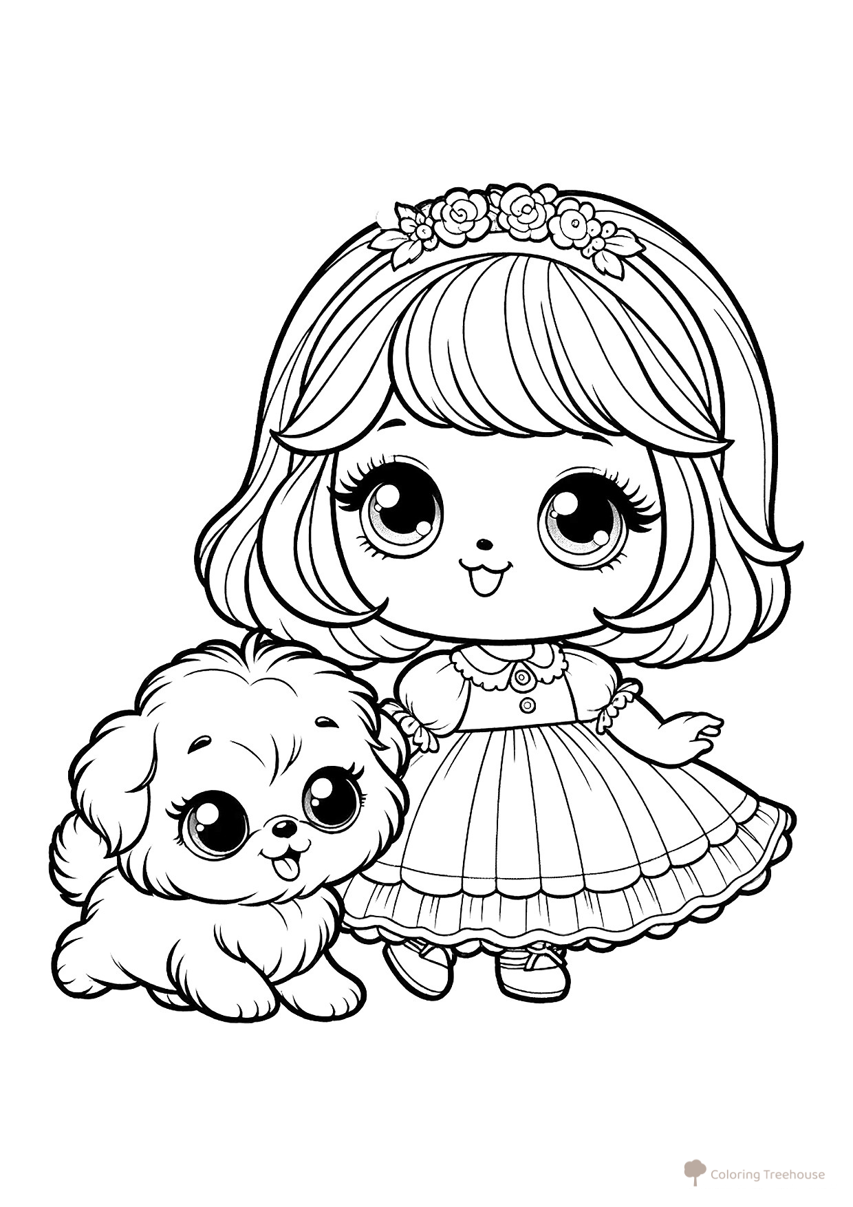 Doll with Puppy Coloring Page free printable Doll Coloring Pages coloring page