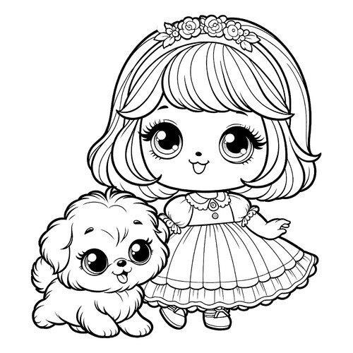 Doll with Puppy Coloring Page free printable Doll Coloring Pages coloring page