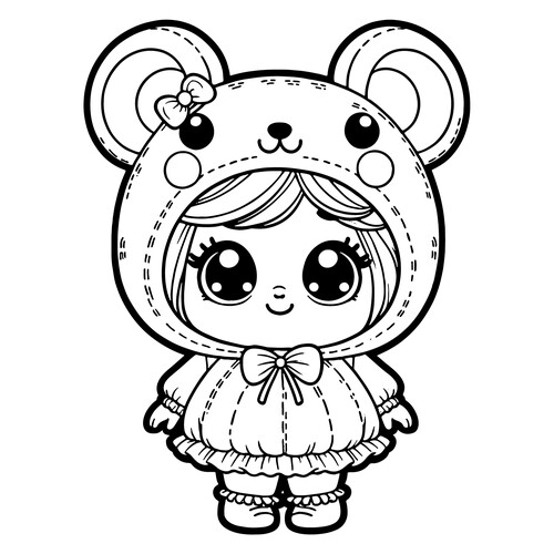 Página para colorear: Muñeca con disfraz de hámster dibujo para colorear gratis de Páginas para colorear de muñecas
