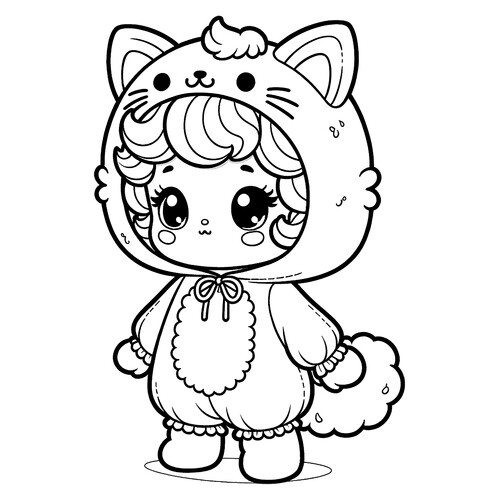 Página para colorear «Muñeca con disfraz de gatito» dibujo para colorear gratis de Páginas para colorear de muñecas