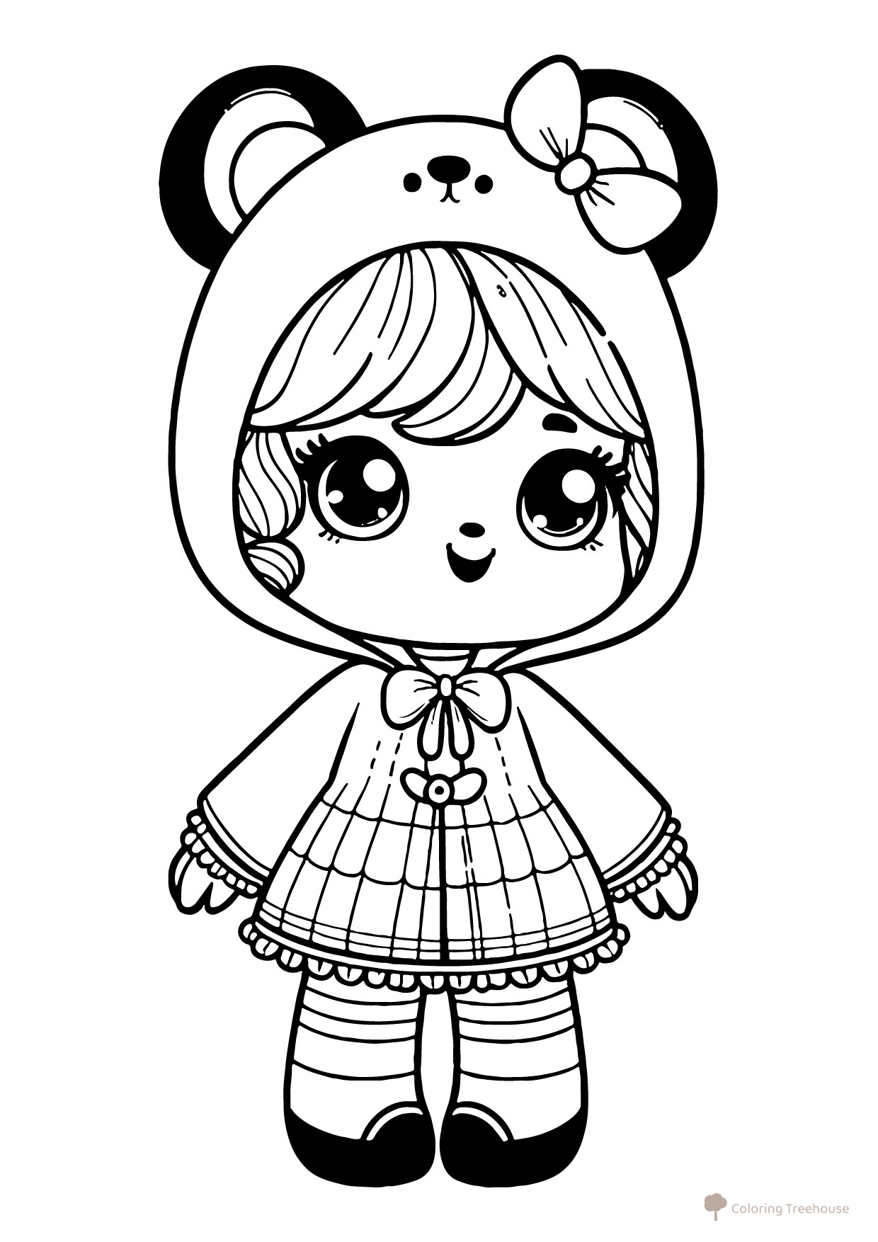 Doll in a Panda Costume Coloring Page free printable Doll Coloring Pages coloring page
