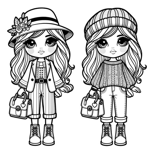 Página para colorear «Muñecas hermanitas» dibujo para colorear gratis de Páginas para colorear de muñecas